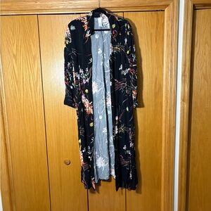 H&M Floral Long Black button up shirt dress